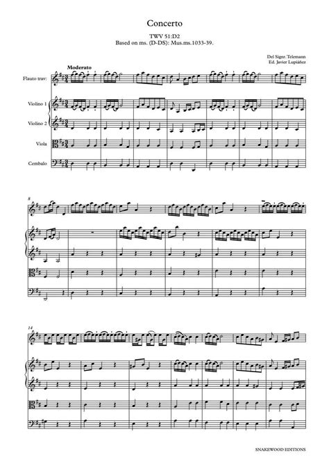 Telemann Flute Concerto In D Major Twv 51d2 Score And Parts In Pdf