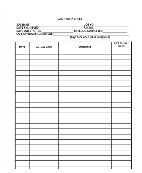 7 Best Images Of Printable Daily Time Log Daily Work Log Sheet Vrogue