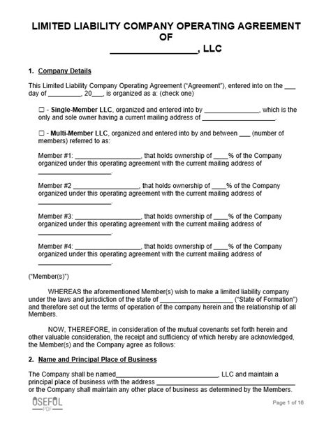 150 Free Llc Operating Agreement Templates By State