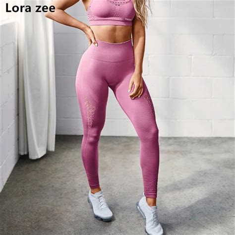 New Energy Seamless Yoga Pants Pink Workout Gym Pants For Women Hollow Out High Waist Athletic