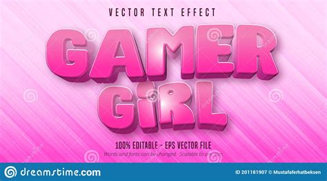 Gamer Girl Text Cartoon Style Editable Text Effect Stock Vector