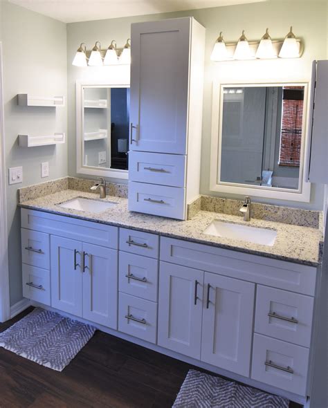 Ice White Shaker Vanities With Countertop Wall Cabinet Dual Sinks And