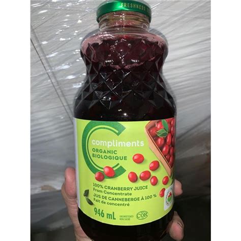 Compliments Organic 100 Cranberry Juice 946ml