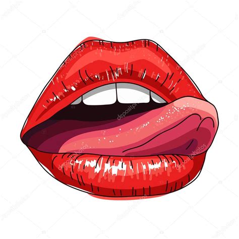 sexy female lips with tongue stock illustration by ©chekat 89933636