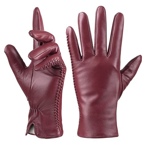 genuine sheepskin leather gloves for women winter warm touchscreen texting cashmere lined