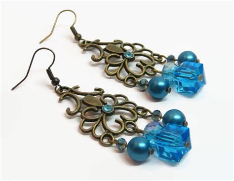 Turquoise Boho Chandelier Earrings Aqua Filigree Chandelier Etsy