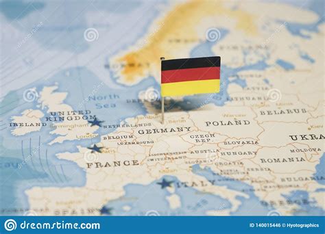 It is situated between the baltic and north seas to the north, and the alps to the south; The Flag Of Germany In The World Map Stock Photo - Image ...