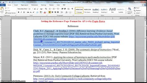 Apa 6 Reference Page Format Youtube