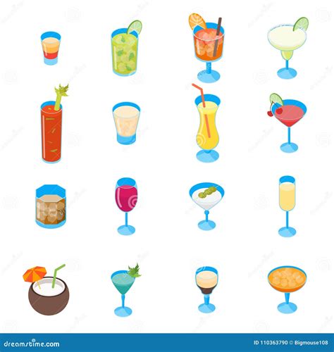 Cocktail Drink 3d Icons Set Isometric View Vector Stock Vector Illustration Of Design Lime