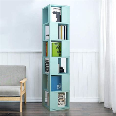 6 Tier Open Storage Swivel Bookcase Revolving Bookshelf 360° Rotating