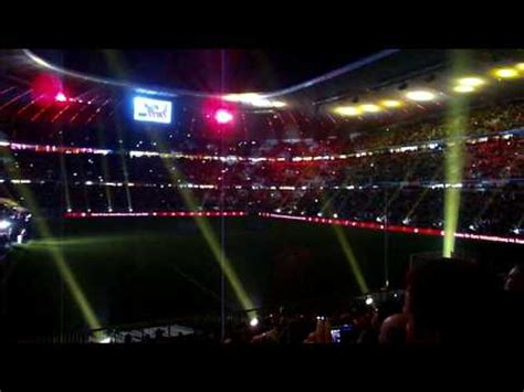 The fc bayern munich stadium lights are red, not blue. Allianz Arena Munich - Light Show 5.12.2008 - YouTube