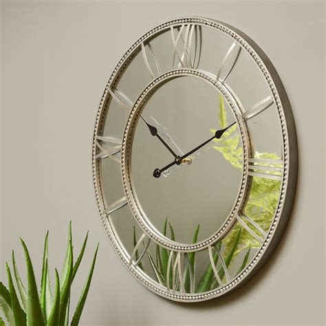 Grey Framed Beaded Mirrored Round Wall Clock By Libra Belgica Furniture
