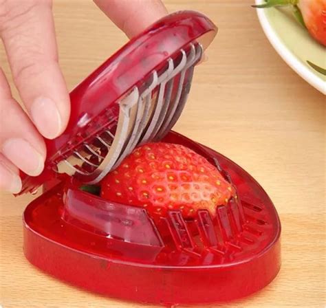 Plastic Strawberry Slicer Fruit Carving Knife Cutter With 7 Stainless