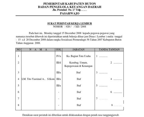 Contoh Form Surat Perintah Kerja Lembur / Contoh Form Surat Perintah