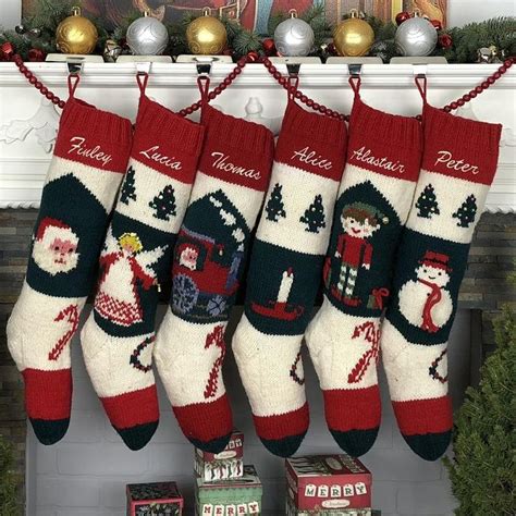 Personalized Christmas Stockings Hand Knit Wool Vintage Santa Sock Red