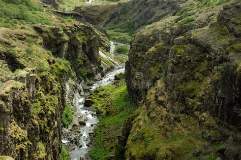 Botsna River Canyon Amazing Green Landscape Of Icelandic Canyon