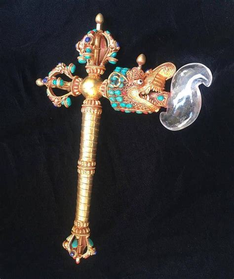 Tibetan Jeweled Buddhist Double Vajra Dragon Kartika Knife Axe Vajra