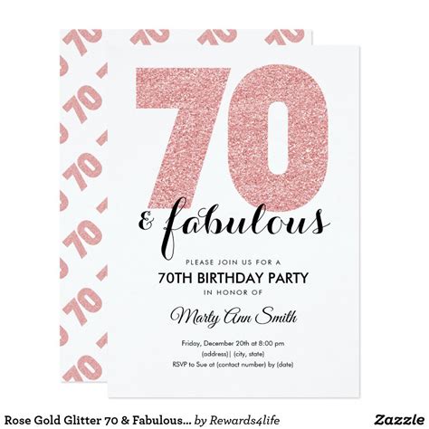 Rose Gold Glitter 70 And Fabulous Birthday Party Invitation Zazzle