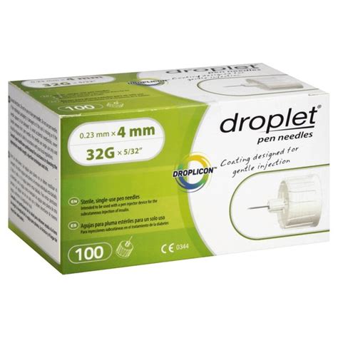 Droplet Insulin Pen Needles 32g 4mm Box Of 100
