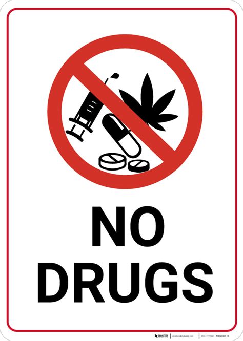 No Drugs With Icon Portrait Wall Sign Creative Safety Supply