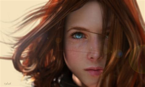 Wallpaper Women Blue Eyes Depth Of Field 3d Wind Redhead Render Face Digital Art