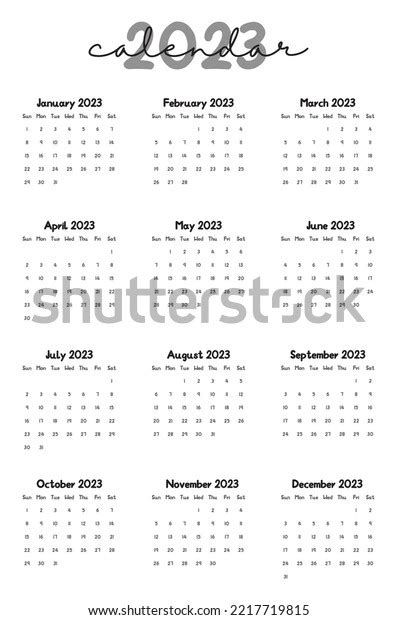 2023 Calendar Year Vector Illustration Week Stock Vector Royalty Free