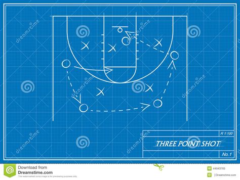 Basketball Three Point Shot On Blueprint Stock Illustration