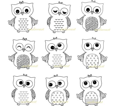 9 Cute Owls Clip Art Line Art Owls Owl By Audreeartclipart On Etsy Owls