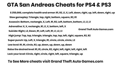 Gta San Andreas Cheats For Ps4 And Ps3 Gta Games