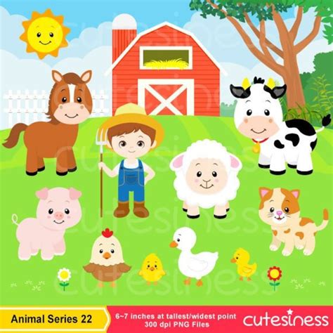 Farm Animals Clipart Set Farm Barn Farmyard Animals Etsy