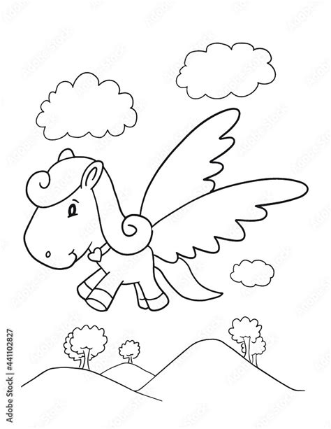 Cute Pegasus Coloring Book Page Vector Illustration Art เวกเตอร์สต็อก