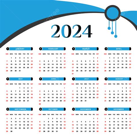 2024 Calendar Design With Black And Skyblue Geometric Style Vector