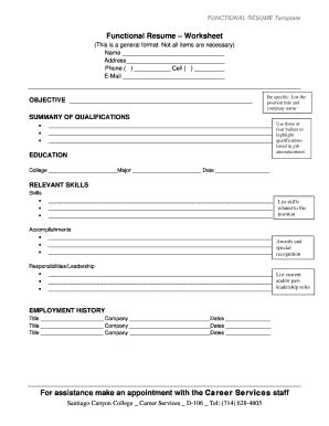 Resume Worksheet Fill And Sign Printable Template Online