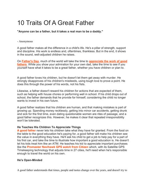 10 traits of a great father