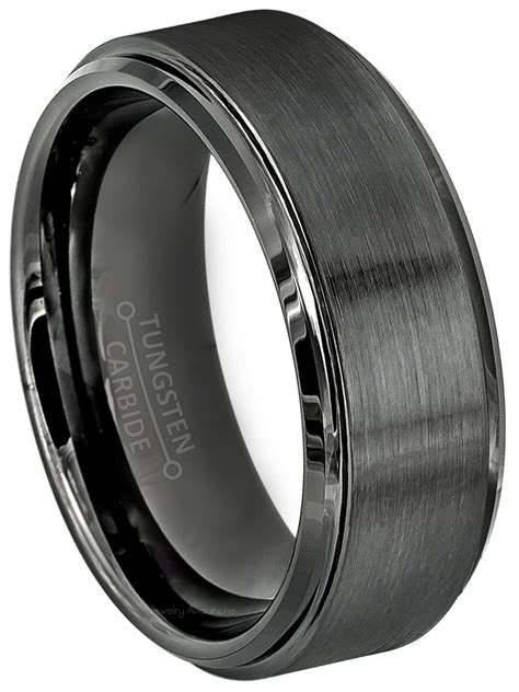 Mens Gunmetal Tungsten Wedding Band 8mm Comfort Fit Tungsten Carbide