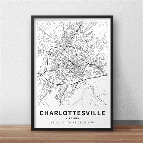 Printable Map Of Charlottesville Va Virginia United States Etsy