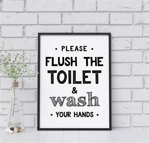 Flush Toilet Sign Bathroom Decor Bathroom Wall Art Wash Your Hands