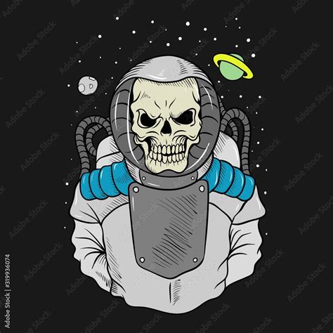Skull Astronaut Hand Drawing Isolated Easy To Edit Stock Vector Adobe