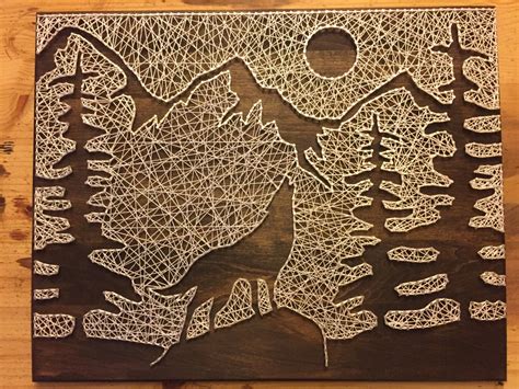 Wolf Mountain Silhouette String Art By Stringkits On Etsy Wolf