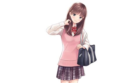 2560x1440 Original Anime Smile Anime Skirt School Uniform Blue