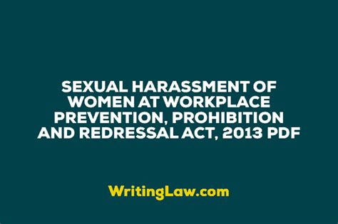 Sexual Harassment Of Women At Workplace Prevention Prohibition And Redressal Act 2013 Pdf Download