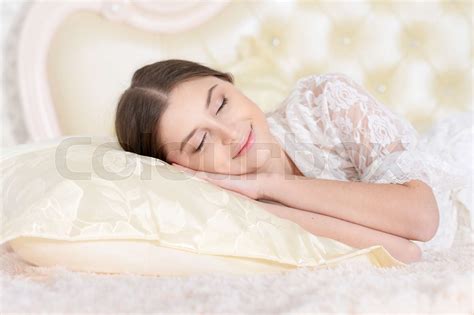 Beautiful Young Girl Sleeping In Bed Stock Image Colourbox