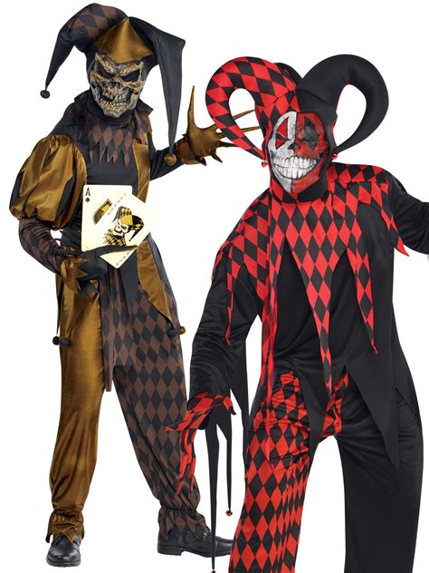 Mens Evil Jester Joker Costume Killer Clown Fancy Dress Costume