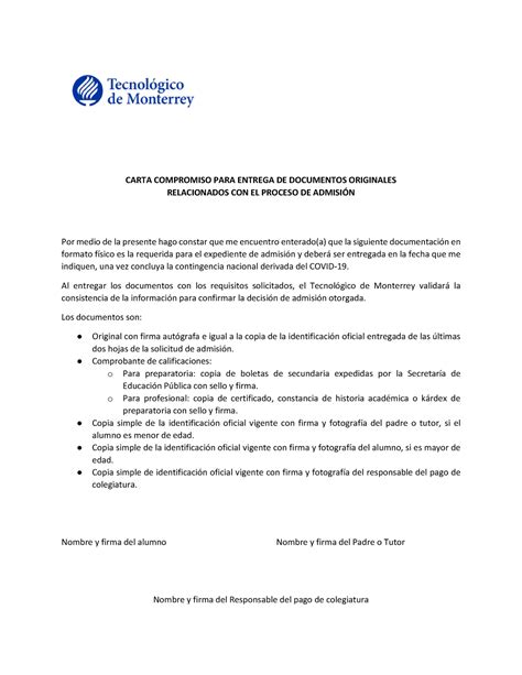 Carta Compromiso De Entrega De Documentos Ejemplos Y Formatos Word