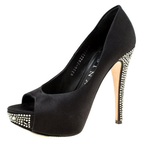 Gina Black Patent Leather Crystal Embellished Platform Sandals Size 37 At 1stdibs