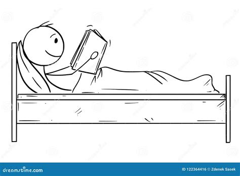 Cartoon Of Happy Man Reading A Book In Bed Stock Vector Illustration
