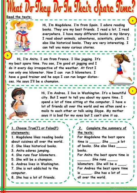 What Do They Do In Their Spare Time English Esl Worksheets Pdf And Doc