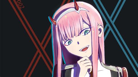 Darling In The Franxx Zero Two With Background Of Black And Blue And