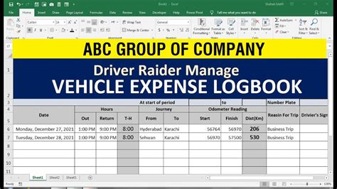 How To Make Vehicle Log Book Record Maintain Sheet In Excel Youtube