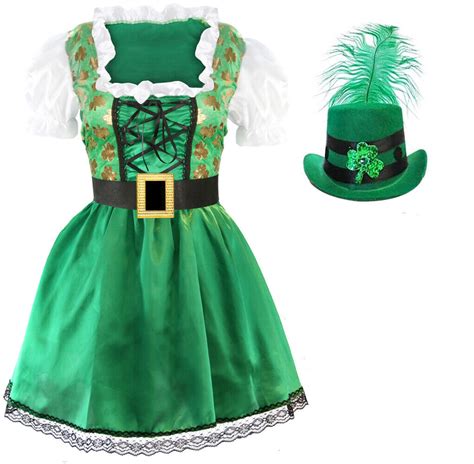 Ladies Irish Dress St Patricks Leprechaun Fancy Dress Costume Womens